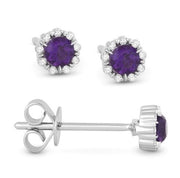 14K White Gold Amethyst and Diamond Halo Earrings